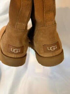 UGG Kristin Classic Slim Chestnut Suede Shearling Wedge Boots Size 7.5